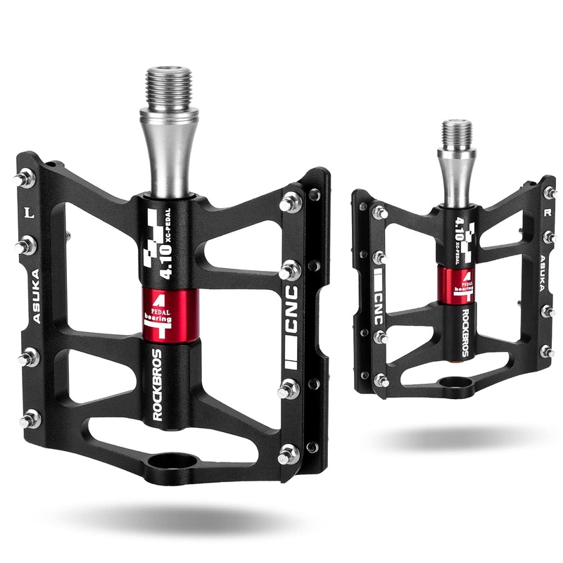 ROCKBROS 4 Bearings Mountain MTB Bike Pedals Platform Flat Aluminum Alloy 9/16″ Black