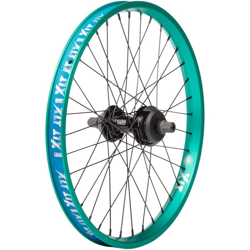 XLT Revolution Rear Wheel XLT Revolution Rear Wheel – 20″, 14 x 110mm, Rim Brake, Freecoaster, LHD, Black/Teal, 36H