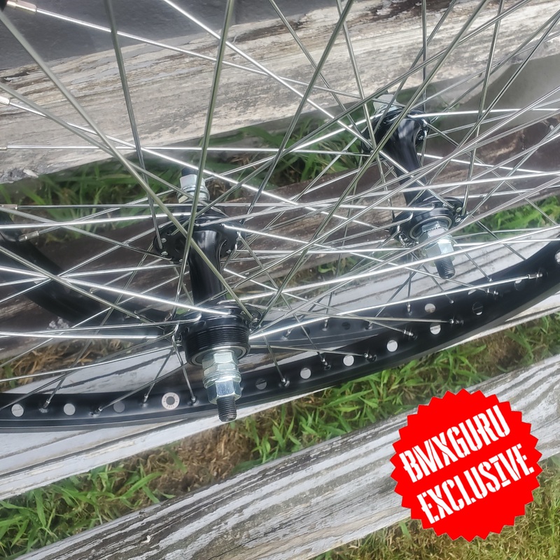 24″ 7X Lite style Sealed Low Flange BMX Wheelset – Pair – Black w/ Chrome Spokes