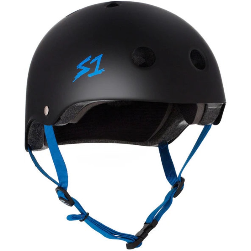 S1 Mini Lifer Helmet – Black Matte w/ Cyan Straps