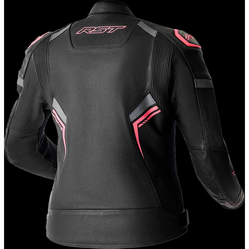 RST S1 D3o Leather Ladies Jacket Blk/Flo Pink 3xl Black/Fluorescent Pink 3X-Large