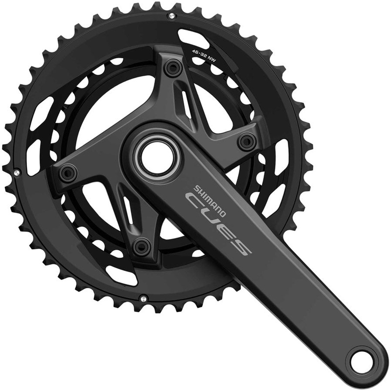 Shimano CUES FC-U6040-2 Crankset – 175mm, 9/10-Speed, 46/32t, Asymmetric 110 BCD, Hollowtech II Crankarms, Black