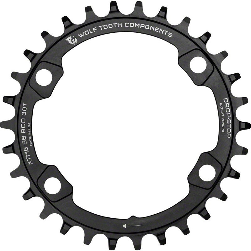 Wolf Tooth 96 BCD Chainring – 36t 96 Asymmetric BCD 4-Bolt Drop-Stop A For Shimano XT M8000 SLX M7000 Cranks BLK
