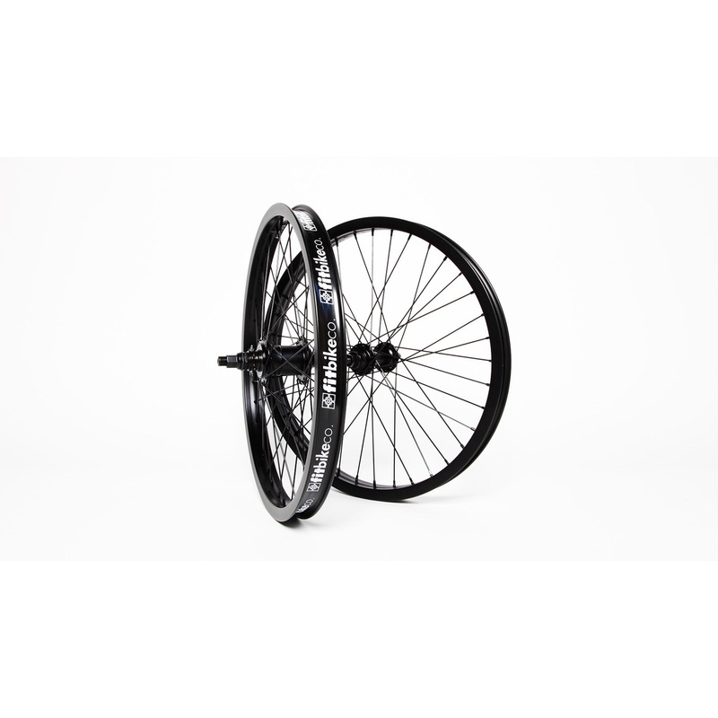 20″ FIT FREECOASTER WHEELSET LEFT SIDE DRIVE . DOUBLE WALL FIT BLK RIMS, BLK HUBS. MALE 14MM REAR AXLE, MALE 3/8″ FRONT AXLE. ALL BLACK SPOKES/NIPPLES