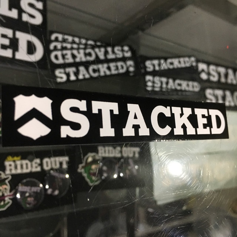 Stacked 8 1/2″ X 1 3/8″ Top Tube Shield Vinyl Sticker Black Left side shield – 1 YEAR WARRANTY