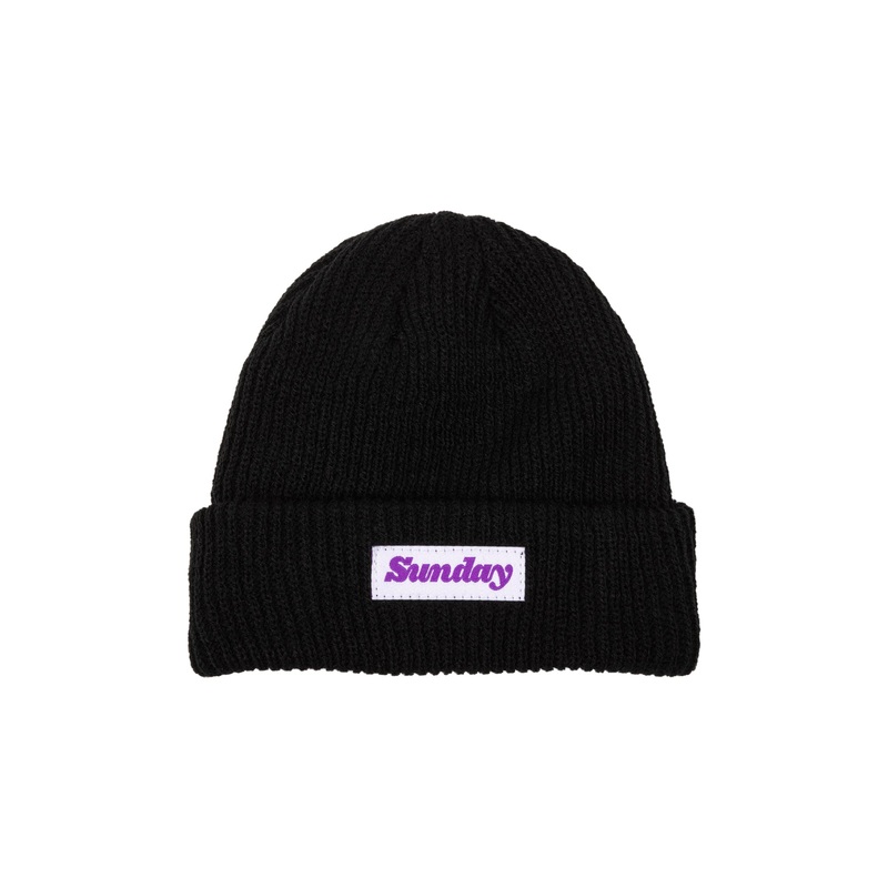 Sunday Classy Beanie (Black w/ White Woven Label) Black