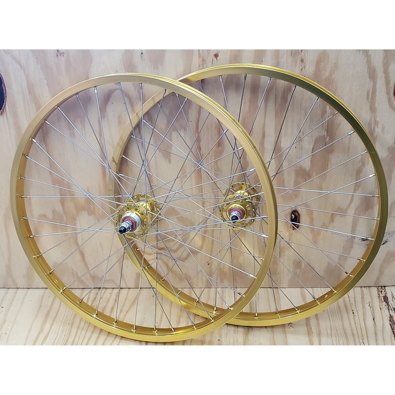 24″ 7X style Sealed Road Flange BMX Wheelset – Pair – Gold Anodized