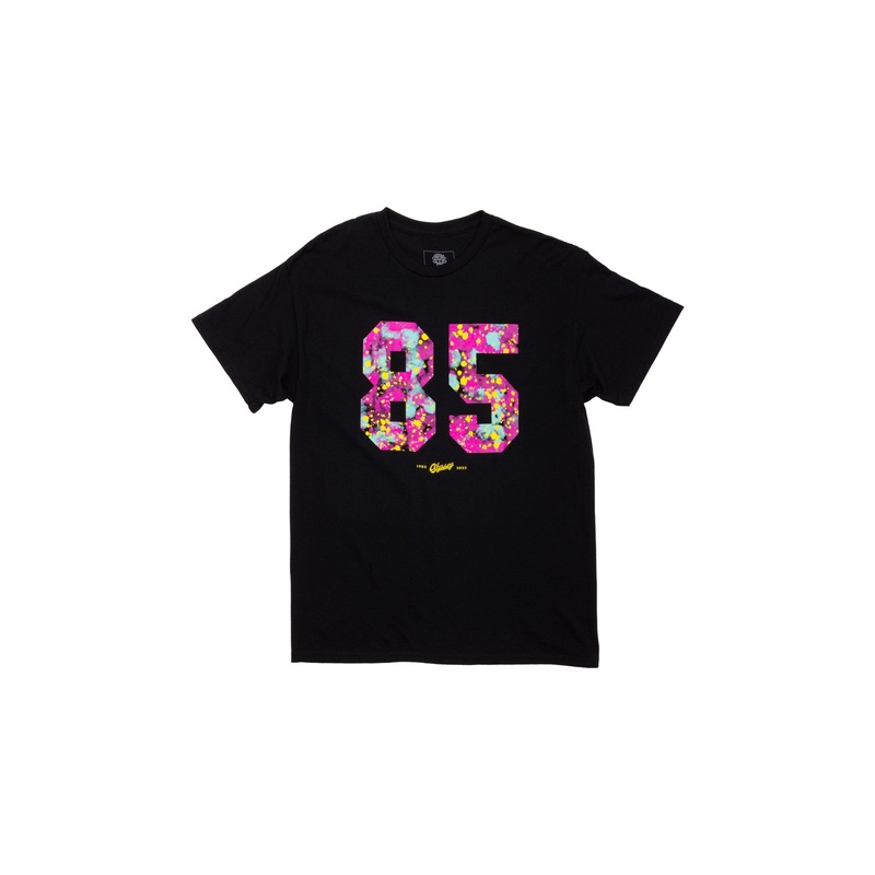 Odyssey ’85 Splatter Tee (Black w/ Teal+Purple+Yellow Ink) Small