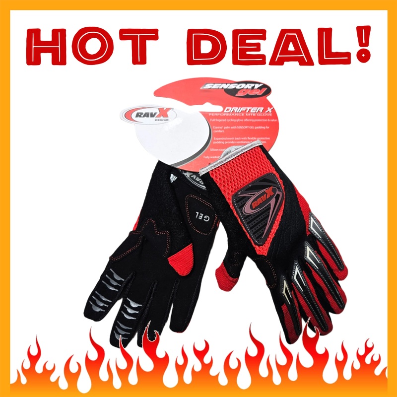 RAVX Drifter MTB/BMX Gloves – Size 8 / Adult Small – Black/Red