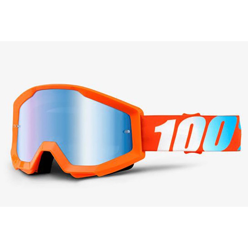 100% Strata Goggles-Orange-Mirror Blue Lens
