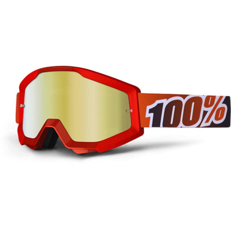 100% Strata Moto Goggles-Fire Red-With Mirrored Red Lens