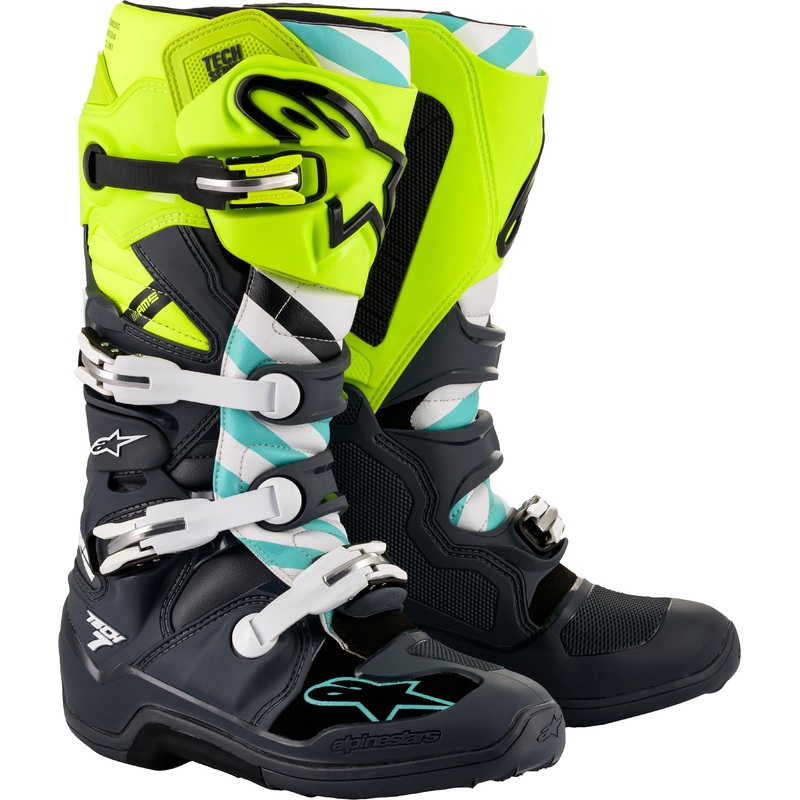 ALPINESTARS Tech 7 Mx Boots Grey/Fluorescent Yellow/Turquoise 9