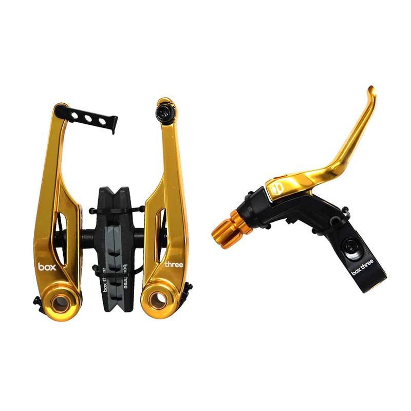 Box Three Pro V-Brake BMX Kit – Lever+Cable+Caliper – Long Reach (108mm) – Gold