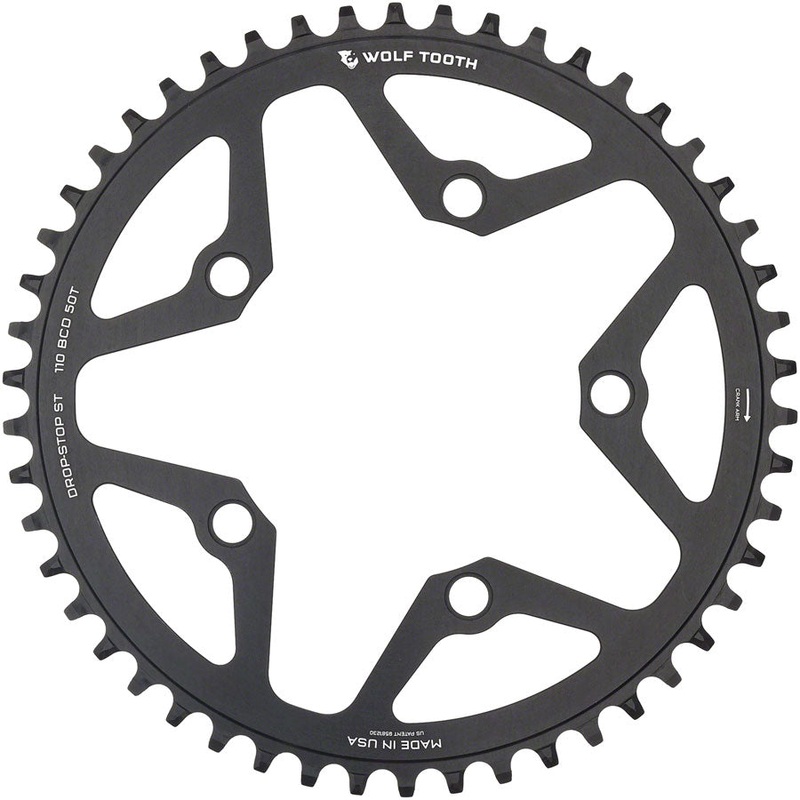 Wolf Tooth 110 BCD Gravel, CX and Road Chainring – 50t, 110 BCD, 5-Bolt, Drop-Stop ST, For Shimano HG+ and KMC 12-Speed Chains, Black