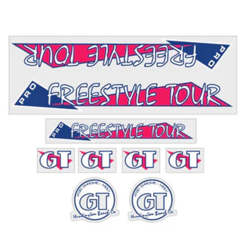 1986 GT PRO Freestyle Tour Decal Set Magenta / Blue With Clear Background