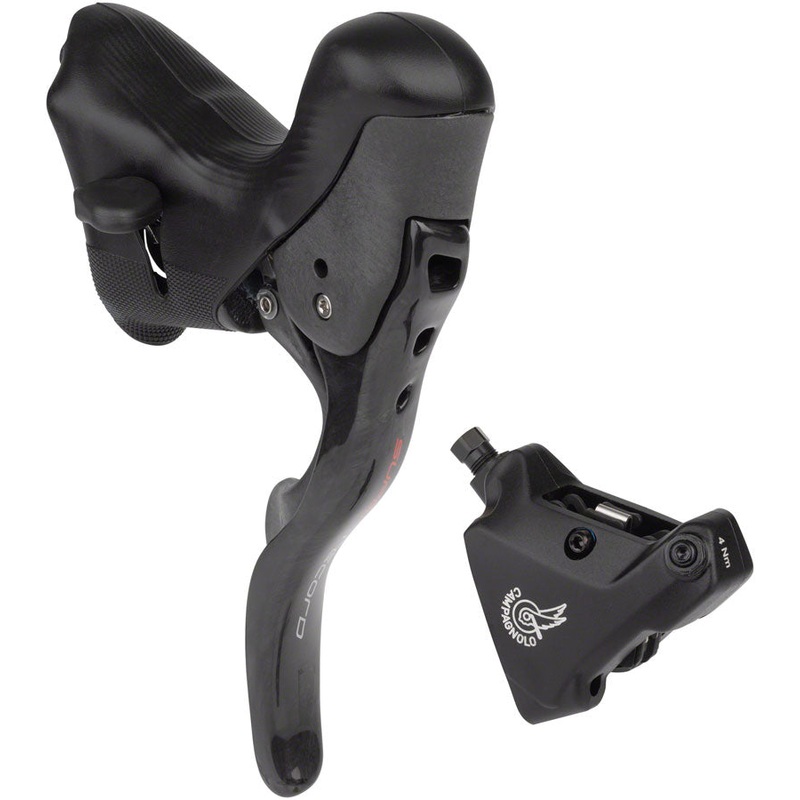 Campagnolo Super Record Ergopower Hydraulic Brake/Shift Lever and Disc Caliper – Left/Front, 12-Speed, 140mm Flat Mount Caliper, Black
